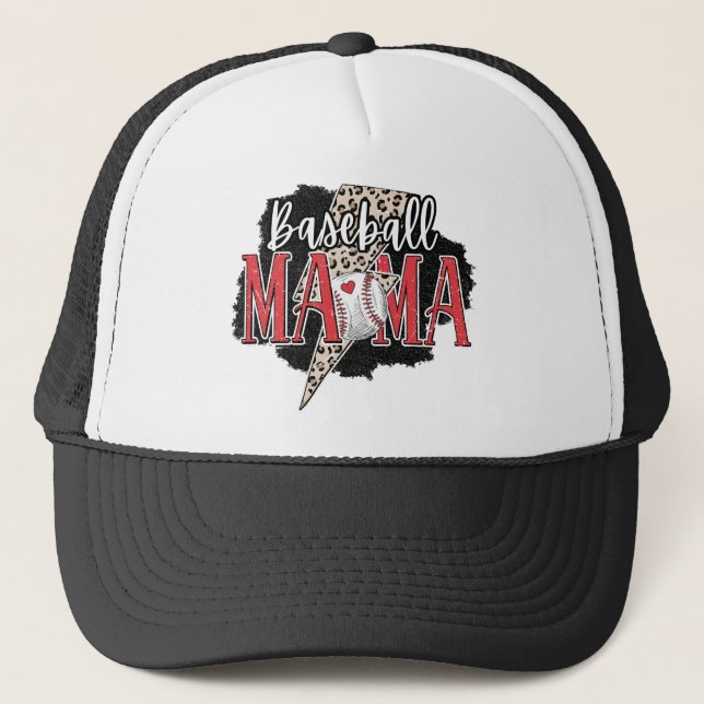 Sporty Baseball Mama Vibes Trucker Hat (Front)