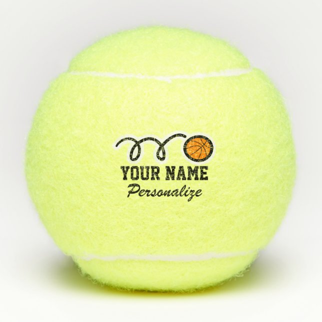 Sporty basketball cartoon custom name printed tennis balls (Front)