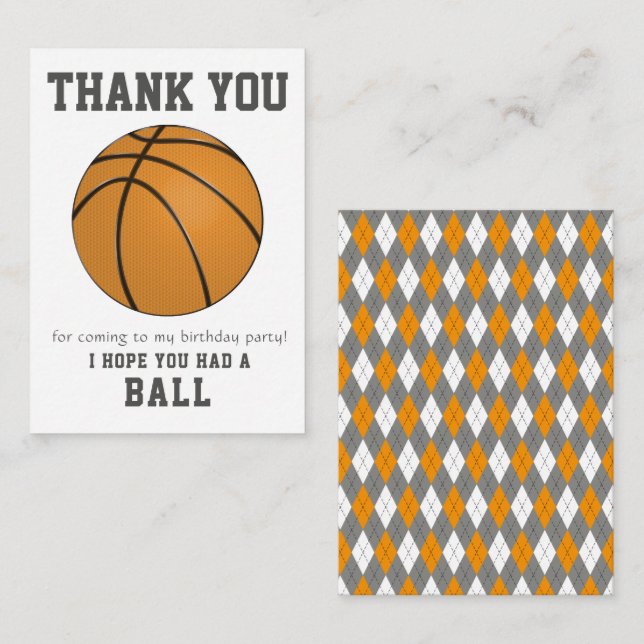 Sporty Basketball Design Thank You Card (Front/Back)