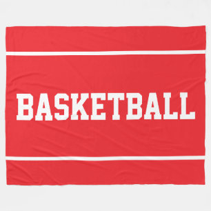 Sporty BASKETBALL White Text Stripes On Bright Red Fleece Blanket