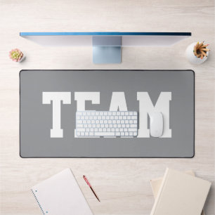 Sporty Big Bold TEAM White Text On Light Gray Desk Mat