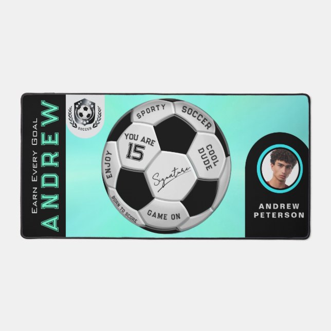 Sporty Birthday Gift For Kids   | Custom Soccer Desk Mat (Front)