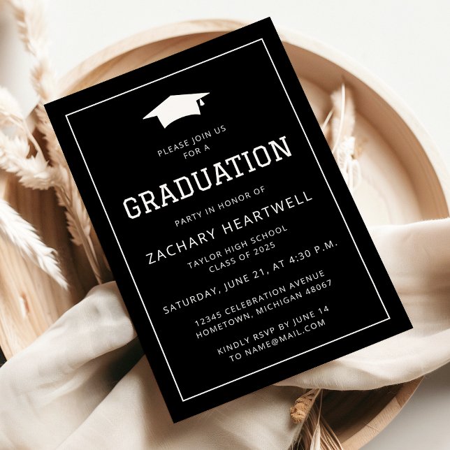 Sporty Black and White Graduation Party Invitation (Creator Uploaded)