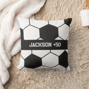 Sporty Black And White Soccer Ball Pattern Custom Cushion