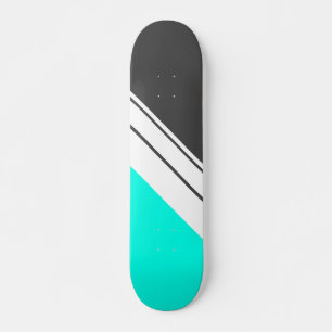 Sporty Black Aqua Diagonal White Racing Stripes Skateboard