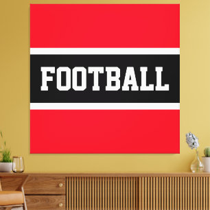 Sporty Black Bright Red White FOOTBALL Stripes Canvas Print