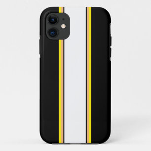 Sporty Black Orange Yellow White Racing Stripes iPhone 11 Case