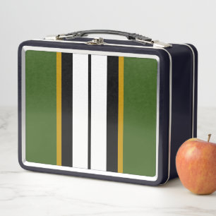 Sporty Black White Forest Vertical Racing Stripes Metal Lunch Box