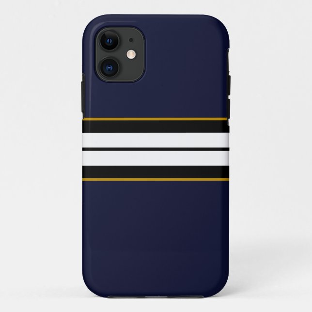 Sporty Black White Racing Stripes On Navy Blue Case-Mate iPhone Case (Back)