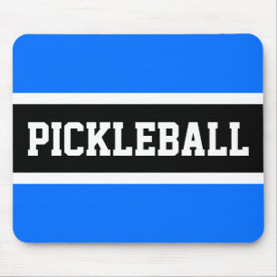 Sporty Block PICKLEBALL Text Yellow Black Stripes Mouse Mat