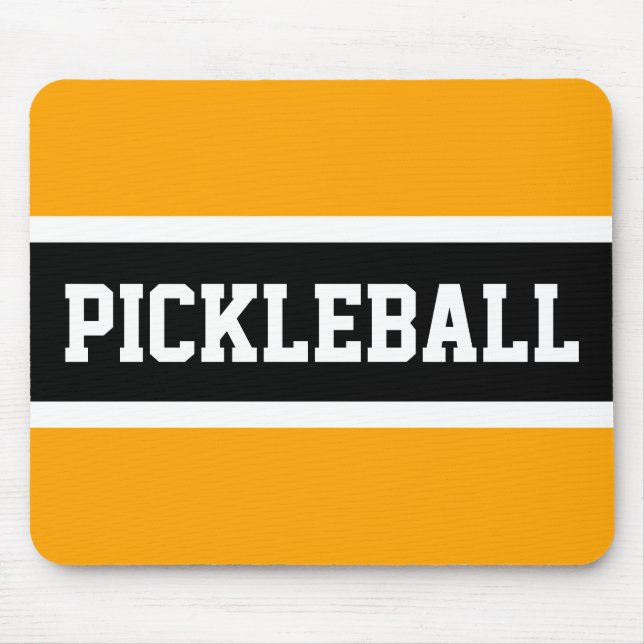 Sporty Block PICKLEBALL Text Yellow Black Stripes  Mouse Mat (Front)