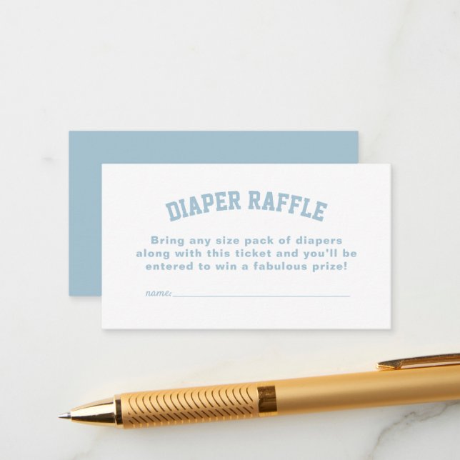 Sporty blue baby shower diaper raffle ticket enclosure card (Front/Back In Situ)