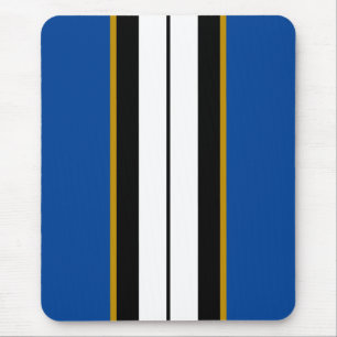 Sporty Blue Black White Vertical Racing Stripes Mouse Mat