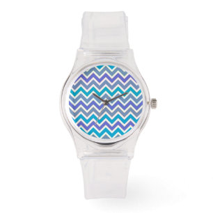 Sporty Blue Chevron Pattern Watch