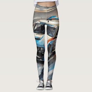 Sporty Blue Racing Car Leggings