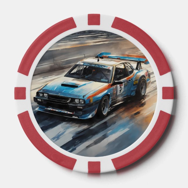 Sporty Blue Racing Car Poker Chips (Front)