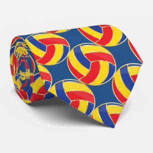 Sporty Blue, Yellow, Red, and Gold Trim Volleyball Tie