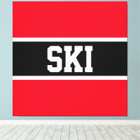 Sporty Bold Bright Red Black White "SKI" Stripes