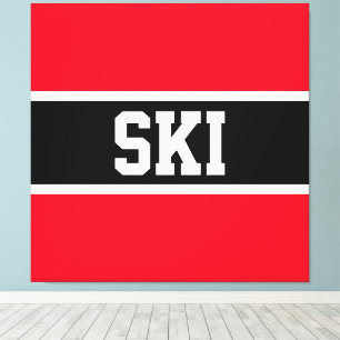 Sporty Bold Bright Red Black White "SKI" Stripes Canvas Print