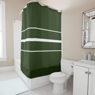 Sporty Bold Dark Forest Green White Racing Stripes Shower Curtain