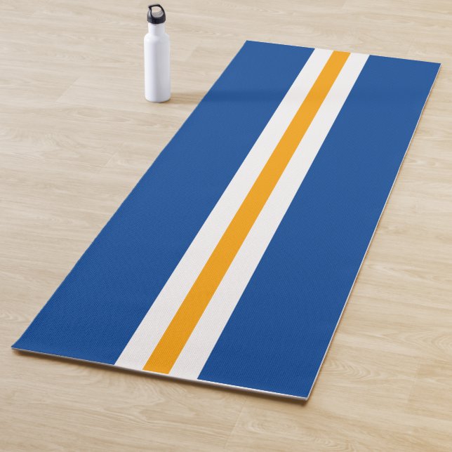 Sporty Bold Deep Blue Orange White Racing Stripes Yoga Mat (In Situ)
