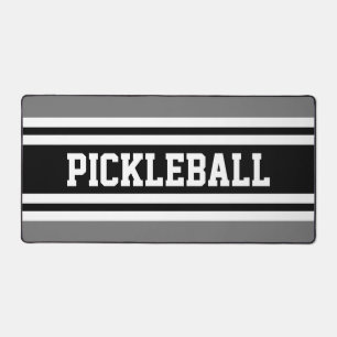 Sporty Bold Grey Black PICKLEBALL Stripes Text Desk Mat