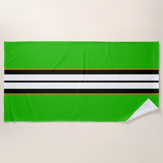 Sporty Bold Lime Green Black White Racing Stripes  Beach Towel (Front)