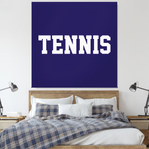 Sporty Bold Navy Blue Athletic White TENNIS Text Canvas Print