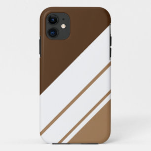 Sporty Bold Two Tone Brown White Racing Stripes iPhone 11 Case