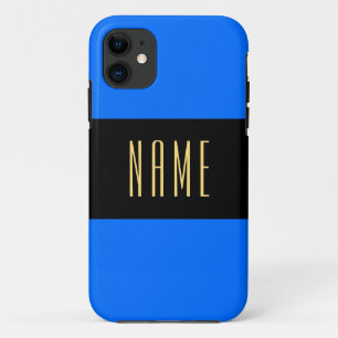 Sporty Bold Wide Bright Blue Black Stripes Text iPhone 11 Case