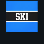 Sporty Bright Blue Black White Winter SKI Stripes Canvas Print<br><div class="desc">This sporty design features athletic SKI text inside a wide horizontal black middle stripe highlighted in white against bright alpine blue outer stripes.   The text is optional and can be personalised.</div>