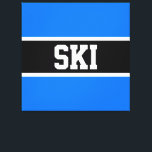 Sporty Bright Blue Black White Winter SKI Stripes Canvas Print<br><div class="desc">This sporty design features athletic SKI text inside a wide horizontal black middle stripe highlighted in white against bright alpine blue outer stripes.   The text is optional and can be personalised.</div>