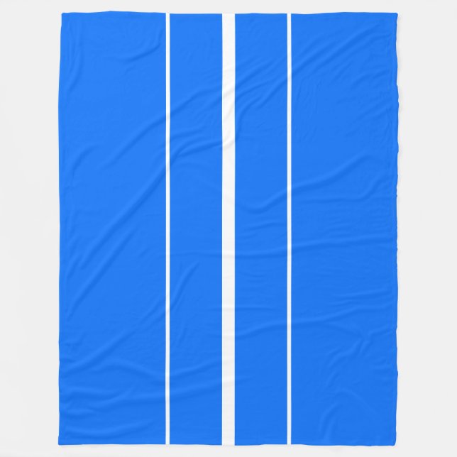 Sporty Bright Blue Horizontal White Racing Stripes Fleece Blanket (Front)