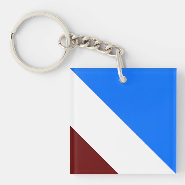 Sporty Bright Blue White Deep Red Slant Stripes Key Ring (Front)