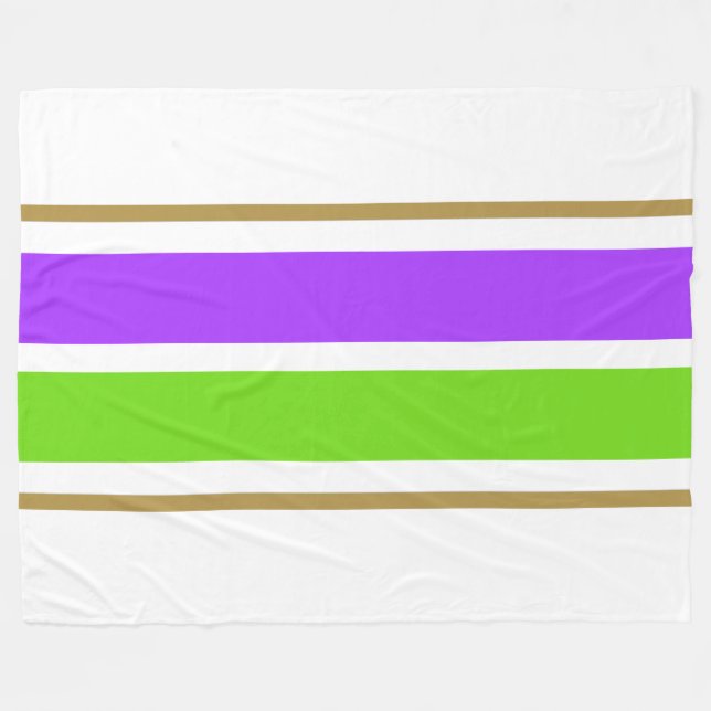 Sporty Bright Lime Purple Racing Stripes On White Fleece Blanket (Front (Horizontal))