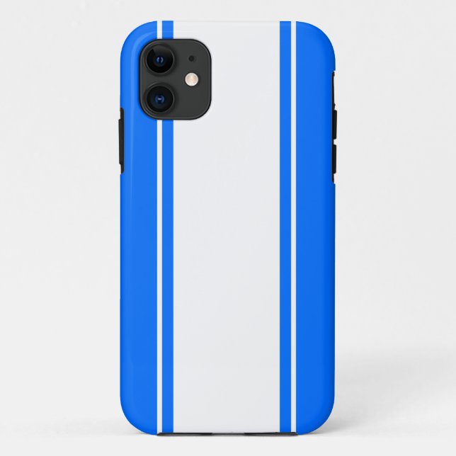 Sporty Bright Nautical Blue White Racing Stripes Case-Mate iPhone Case (Back)