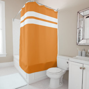 Sporty Bright Orange White Twin Racing Stripes Shower Curtain