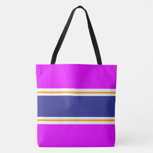 Sporty Bright Pink Deep Blue Orange White Stripes Tote Bag