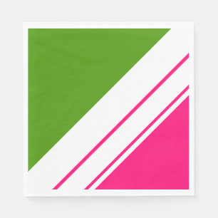 Sporty Bright Pink Lime Green Wide White Stripes Napkin