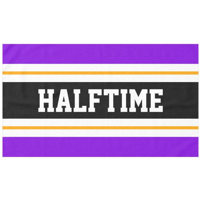 Sporty Bright Purple Black White HALFTIME Stripes Tablecloth (Front (Horizontal))