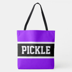 Sporty Bright Purple Black White Stripes PICKLE Tote Bag