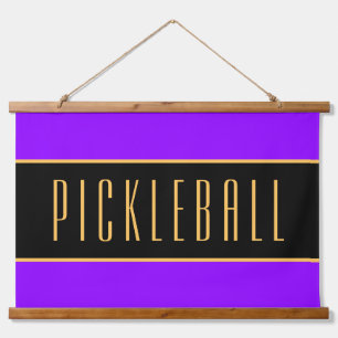 Sporty Bright Purple Stripes Tall PICKLEBALL Text Hanging Tapestry
