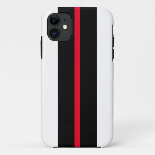 Sporty Bright Red Black Racing Stripes On White iPhone 11 Case
