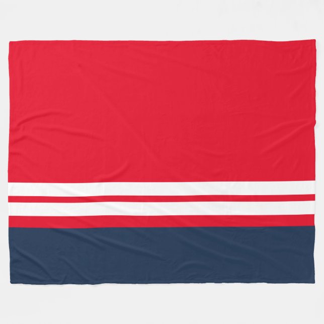 Sporty Bright Red Navy Blue White Racing Stripes Fleece Blanket (Front (Horizontal))
