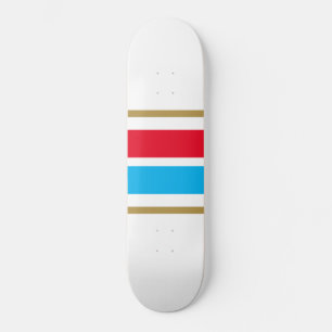 Sporty Bright Red Sky Blue Racing Stripes On White Skateboard
