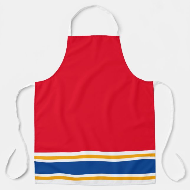 Sporty Bright Red White Blue Yellow Bottom Stripes Apron (Front)
