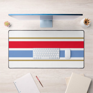 Sporty Bright Red White Light Blue Racing Stripes Desk Mat