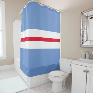 Sporty Bright Red White Light Blue Racing Stripes Shower Curtain