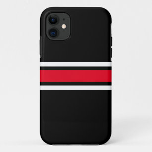 Sporty Bright Red White Racing Stripes On Black Case-Mate iPhone Case