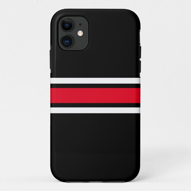 Sporty Bright Red White Racing Stripes On Black Case-Mate iPhone Case (Back)